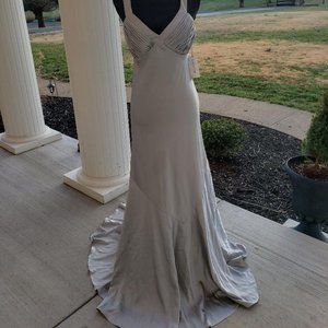 Calvin Klein Full Length Silver Gown